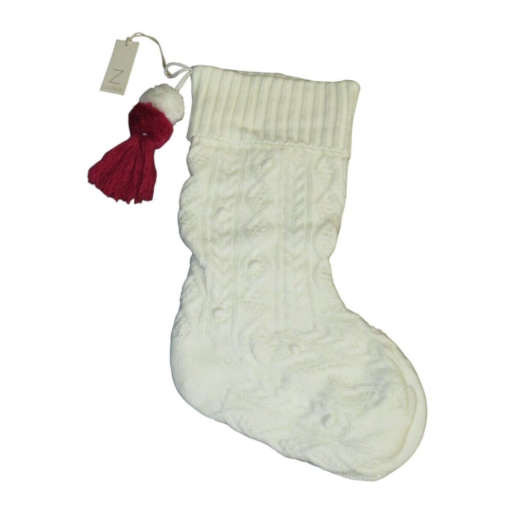 Z Supply Ivory Cable Knit Pom Pom Christmas Stocking
